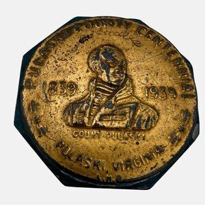 1939 Pulaski County Virginia Centennial Medallion Metal Paperweight Souvenir 3"